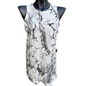 Caryn Vallone Marble Design Lace Up Side Tunic Top White Black Silver Size XS